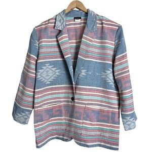 Vintage 80s Southwestern Oversized Blazer Jacket Size Large Pastel Pink Western